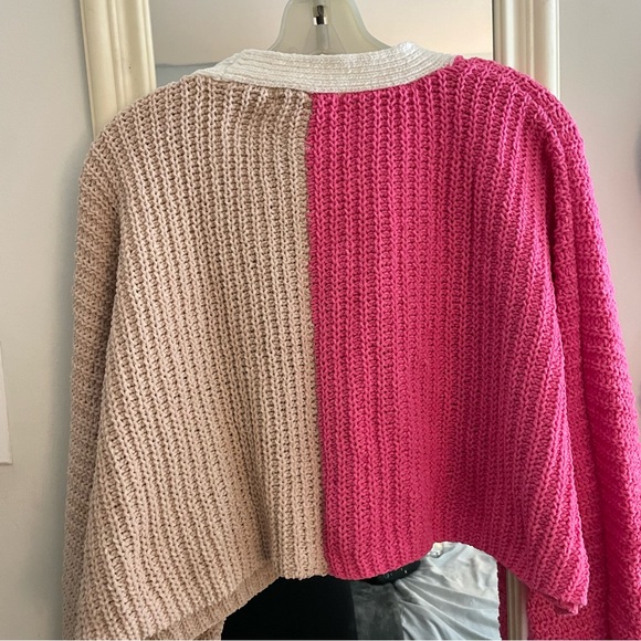 Made with Love Split Pink and Brown Cropped Cardigan - Picture 3 of 4